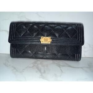 Chanel Boy Wallet in Black Quilted Leather